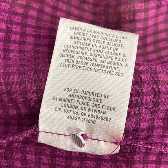 HD In Paris Anthropologie Thistleberry Ruffle Semi-Sheer Blouse in Magenta sz 2 - Picture 11 of 13
